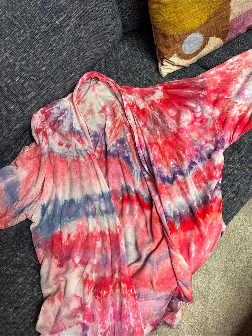 Ice Dyed Handmade Robe - Pink & Red